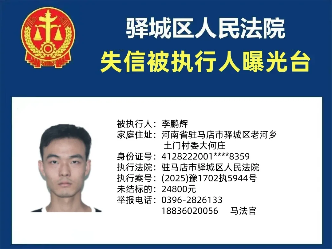 驿城区人民法院2025年“失信”被执行人曝光台第四期