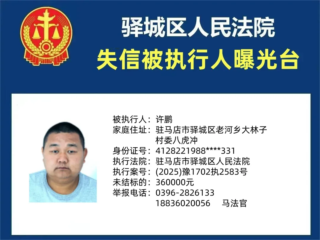 驿城区人民法院2025年“失信”被执行人曝光台第四期