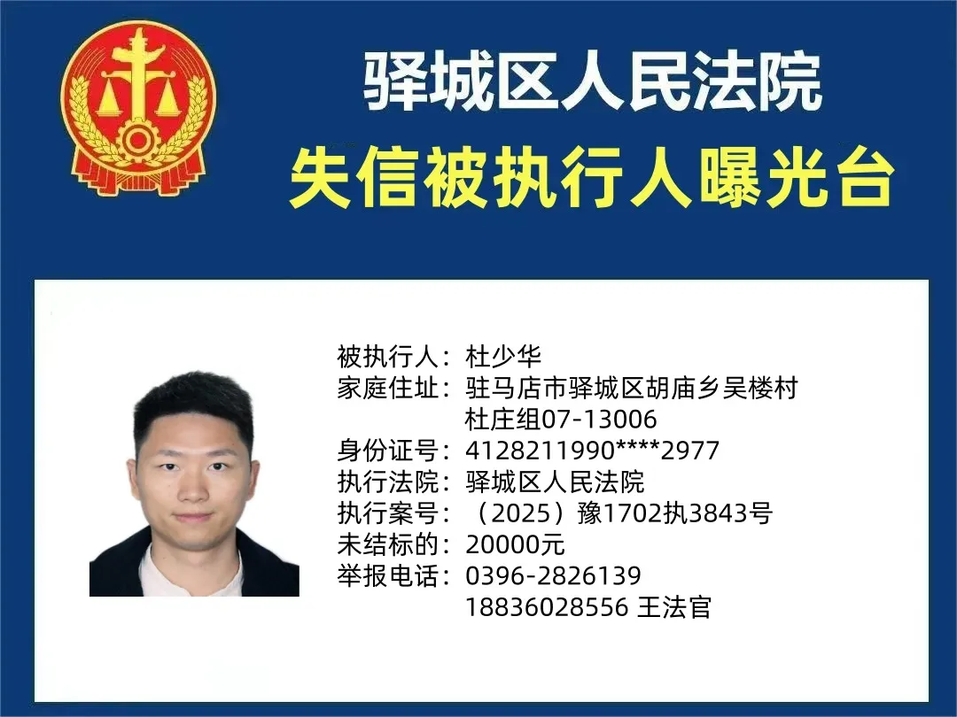 驿城区人民法院2025年“失信”被执行人曝光台第四期
