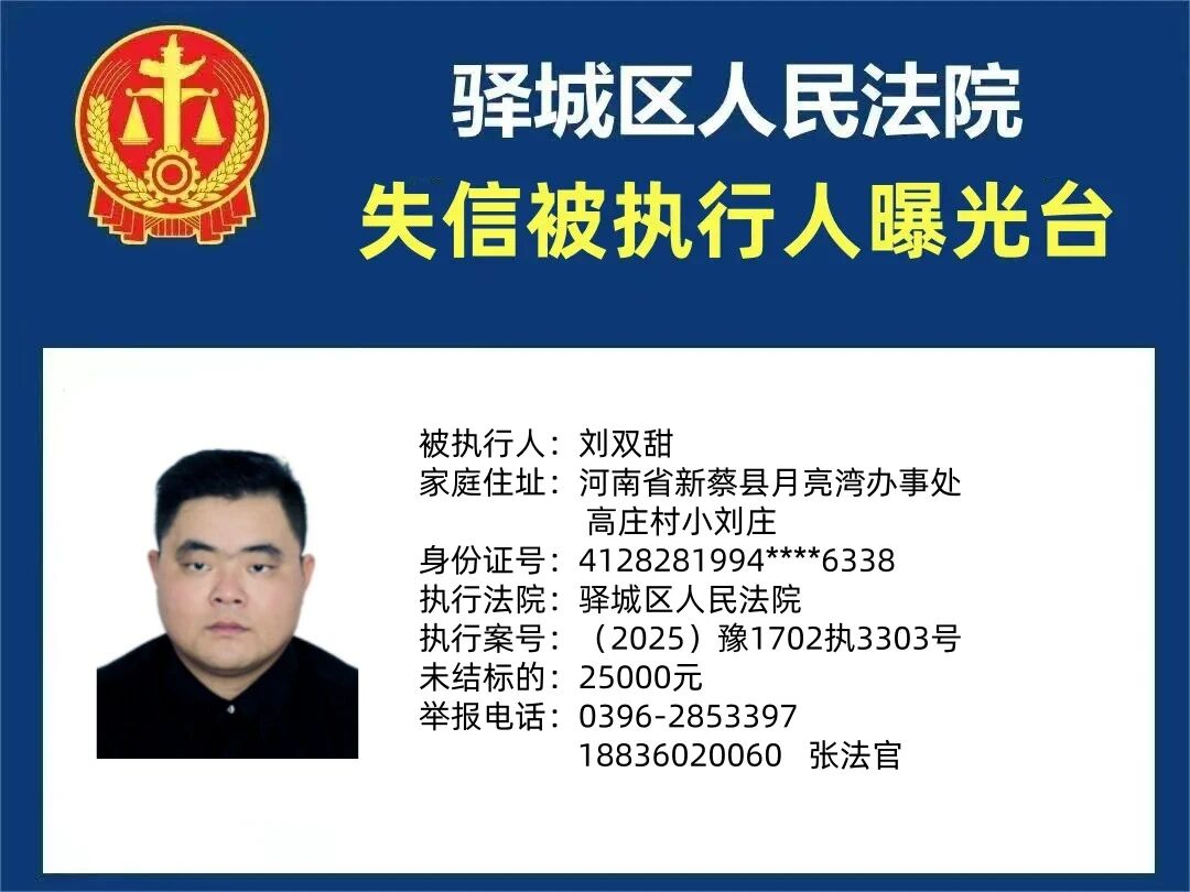 驿城区人民法院2025年“失信”被执行人曝光台第三期