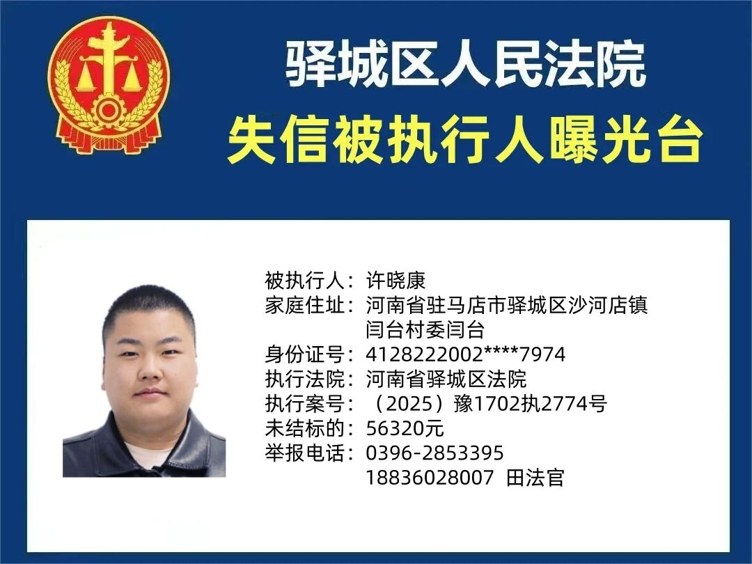 驿城区人民法院2025年“失信”被执行人曝光台第五期