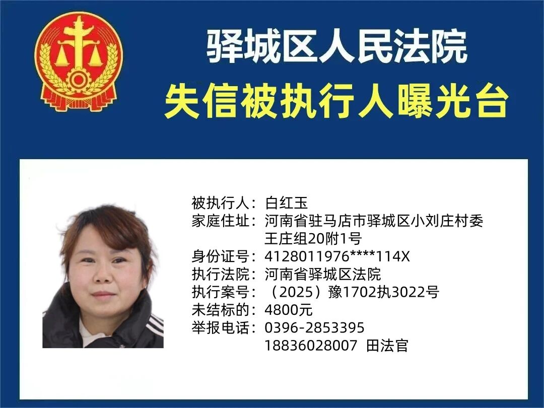 驿城区人民法院2025年“失信”被执行人曝光台第五期