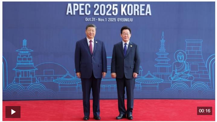 独家视频丨习近平同韩国总统李在明握手合影