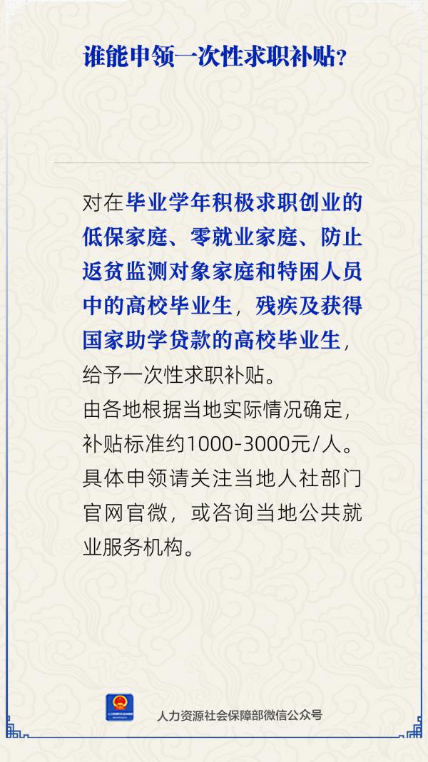谁能申领一次性求职补贴？人社部解答