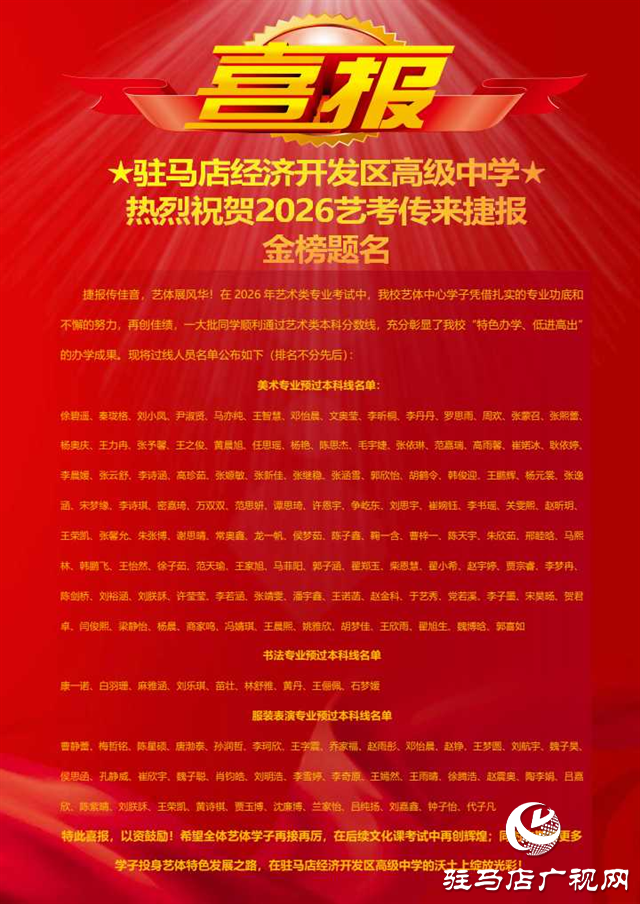  马年启盛景 艺考捷报传——驻马店经济开发区高级中学2026届艺术生专业考试再创辉煌！