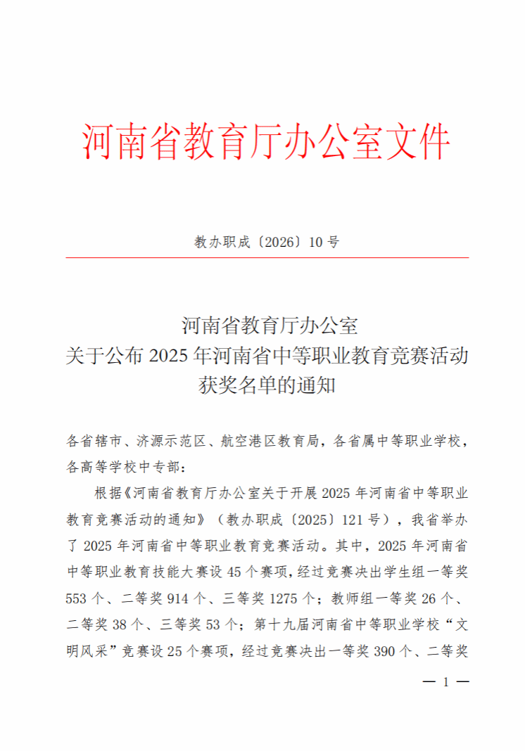  喜报！驻马店职业技术学院师生在2025年河南省职业技能大赛中斩获佳绩