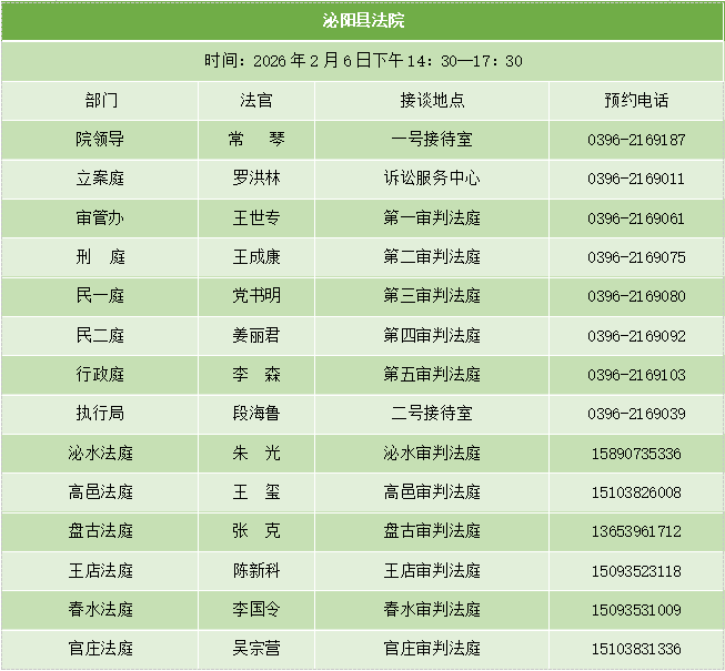 我市“法官有约”固定接待日，时间、地点已定