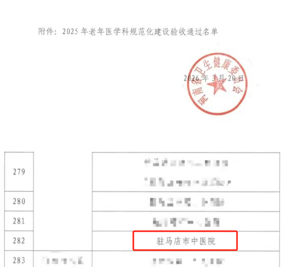驻马店市中医院老年医学科顺利通过省级规范化建设验收